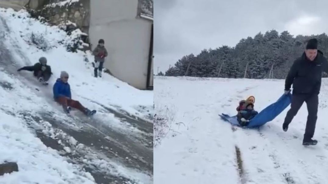 Bursa'da kar yağışı en çok çocukları güldürdü