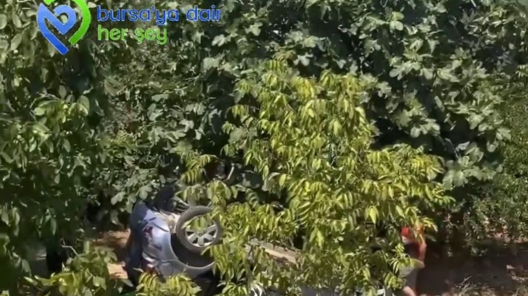 Bursa'da virajı alamayan otomobil  tarlaya uçarak ters döndü