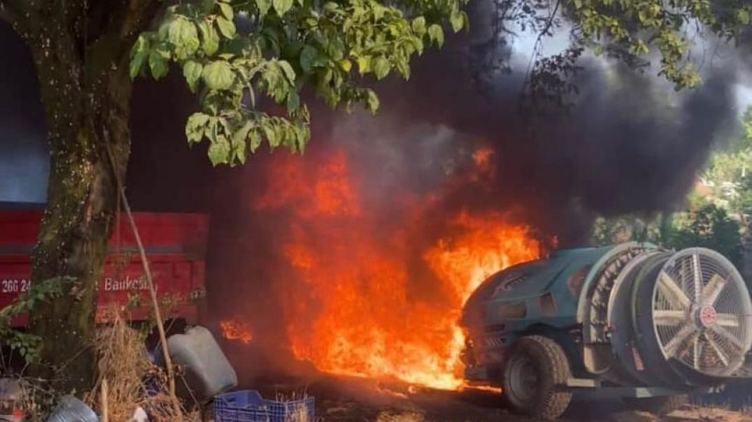 İnegöl'de bahçedeki ilaçlama makinesi alev aldı: Facia son anda önledi
